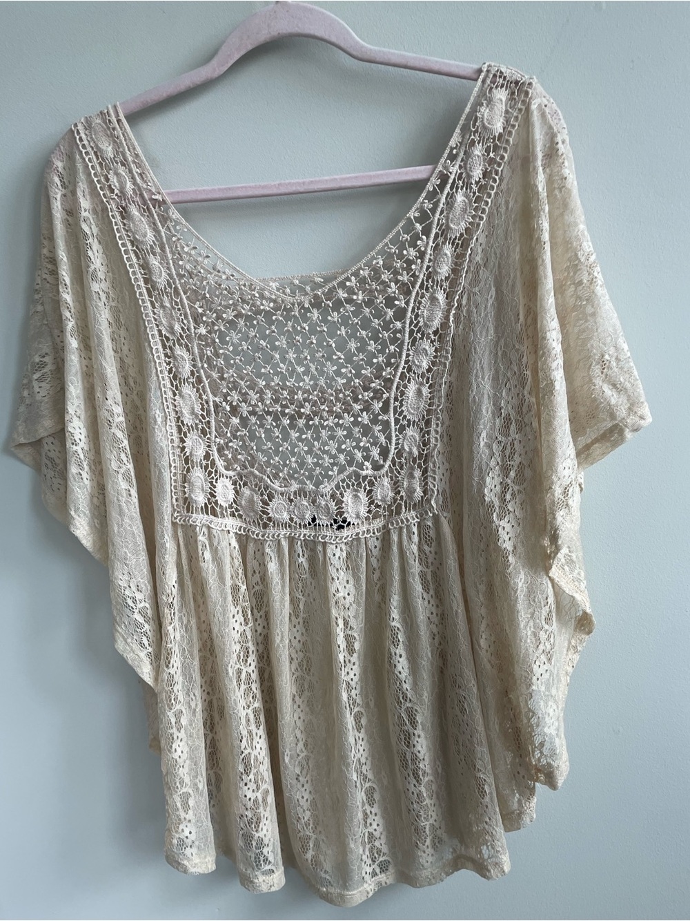 Cream Lace Crochet Boho Top Fairy Indie Romantic Sheer Boutique - Picture 9 of 13
